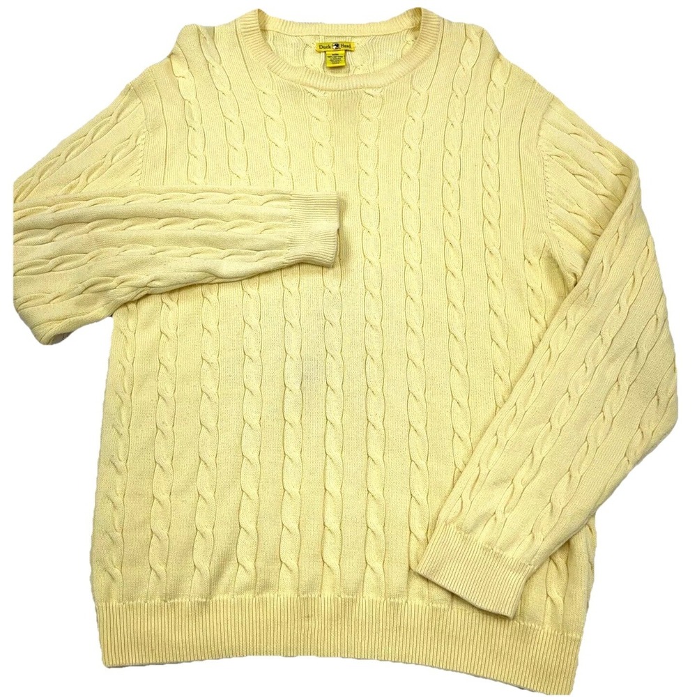 Vintage Duck Head Sweater Men Medium Yellow Cable Knit‎ Crewneck Textured Y2K